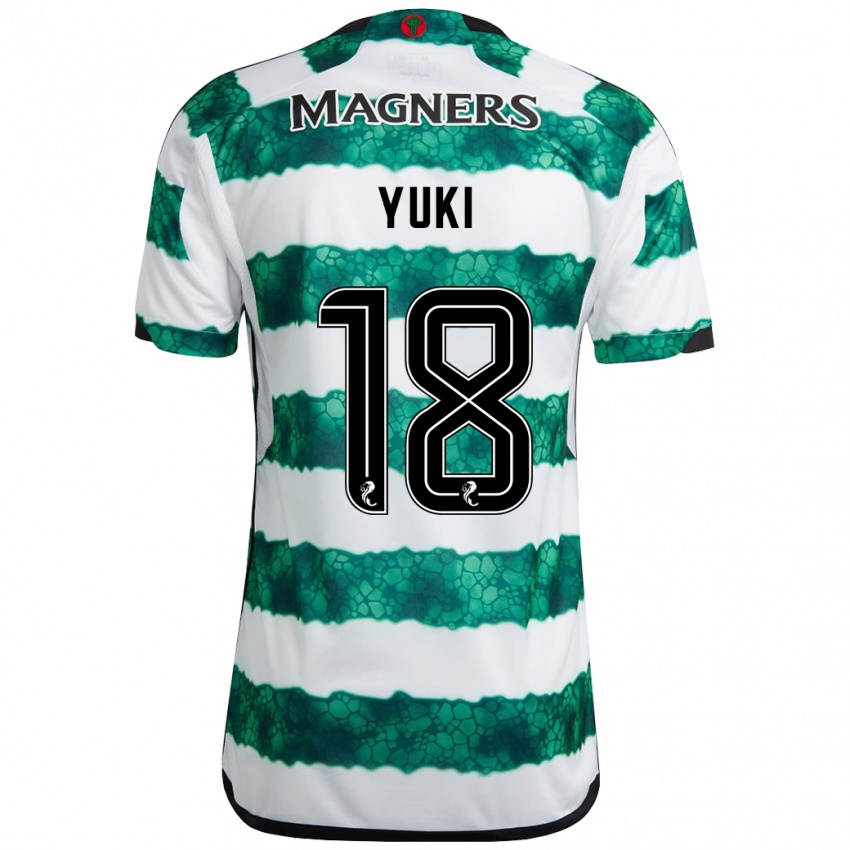Mann Yuki Kobayashi #18 Grønn Hjemmetrøye Drakt Trøye 2023/24 Skjorter T-Skjorte