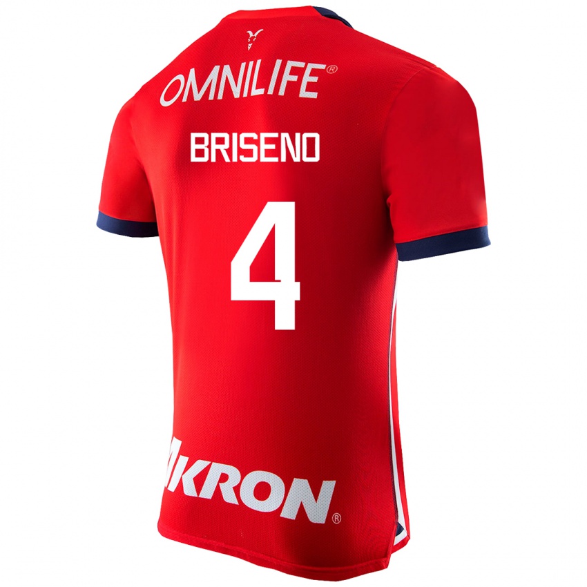 Mann Antonio Briseño #4 Rød Hjemmetrøye Drakt Trøye 2023/24 Skjorter T-Skjorte