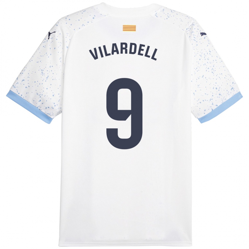 Mann Júlia Vilardell #9 Hvit Bortetrøye Drakt Trøye 2023/24 Skjorter T-Skjorte