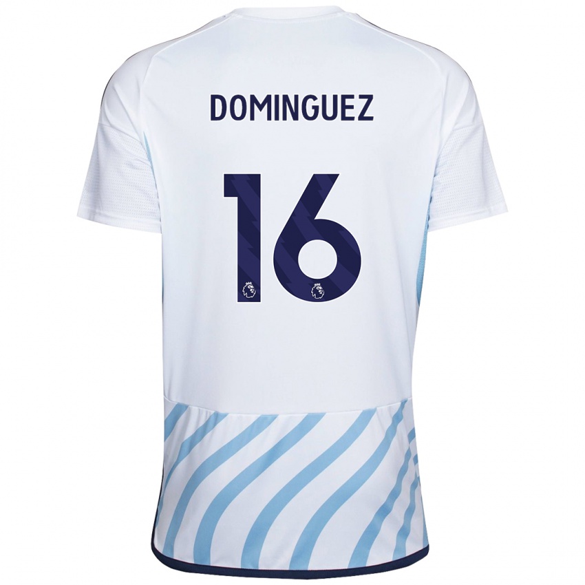 Mann Nicolas Dominguez #16 Hvit Blå Bortetrøye Drakt Trøye 2023/24 Skjorter T-Skjorte