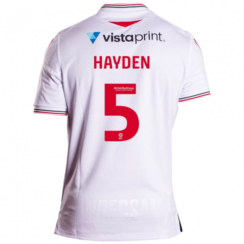 Mann Aaron Hayden #5 Hvit Bortetrøye Drakt Trøye 2023/24 Skjorter T-Skjorte