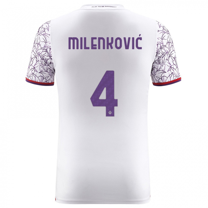 Dame Nikola Milenkovic #4 Hvit Bortetrøye Drakt Trøye 2023/24 Skjorter T-Skjorte