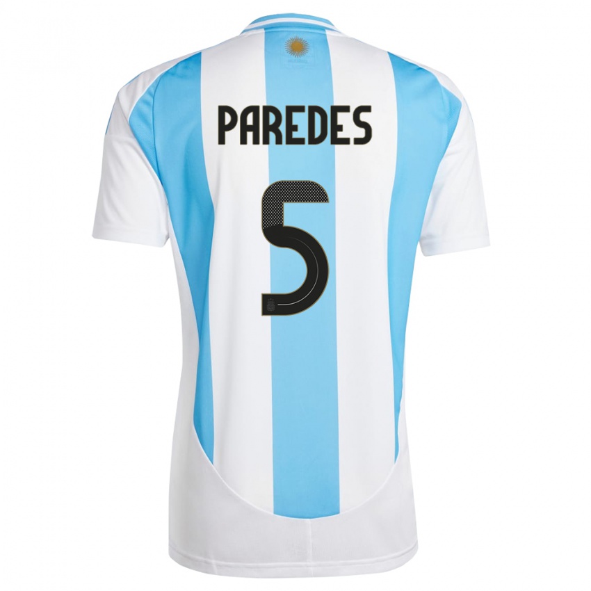 Barn Argentina Leandro Paredes #5 Hvit Blå Hjemmetrøye Drakt Trøye 24-26 Skjorter T-Skjorte