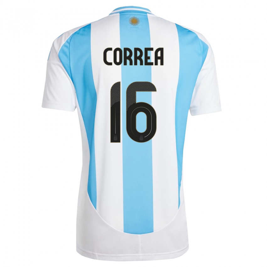 Barn Argentina Angel Correa #16 Hvit Blå Hjemmetrøye Drakt Trøye 24-26 Skjorter T-Skjorte