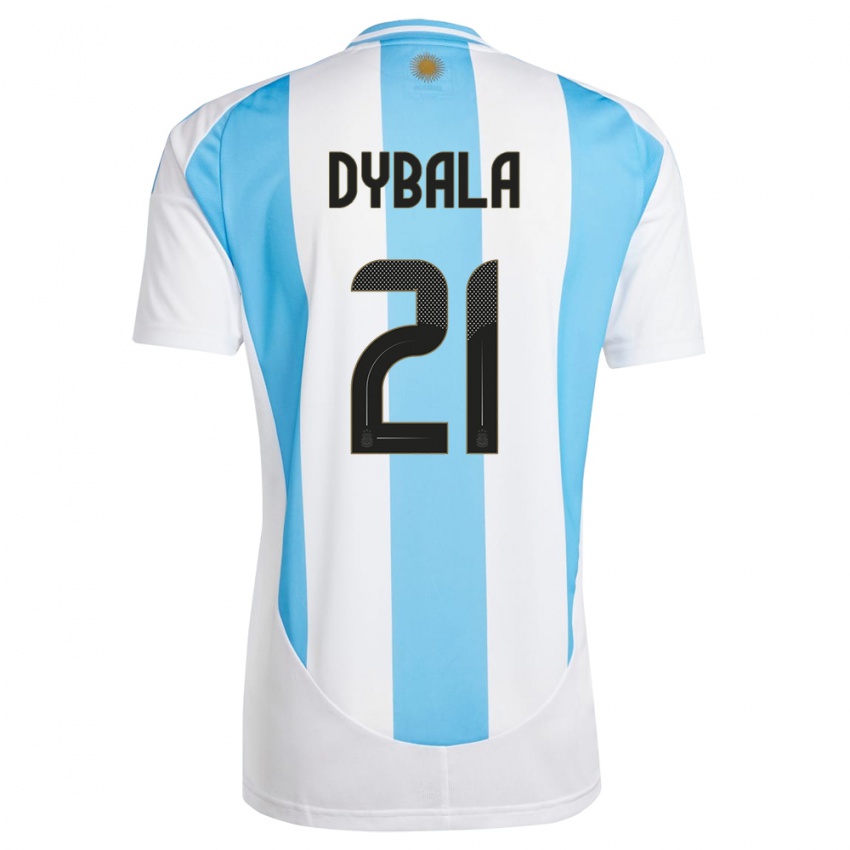 Barn Argentina Paulo Dybala #21 Hvit Blå Hjemmetrøye Drakt Trøye 24-26 Skjorter T-Skjorte