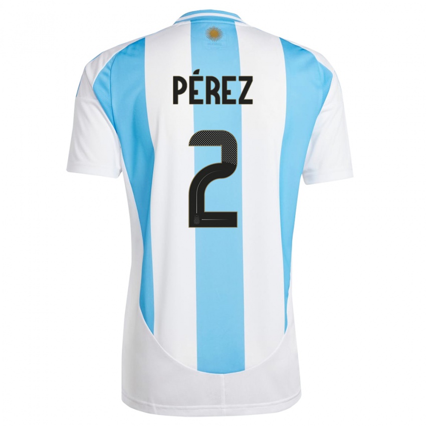 Barn Argentina Nehuen Perez #2 Hvit Blå Hjemmetrøye Drakt Trøye 24-26 Skjorter T-Skjorte