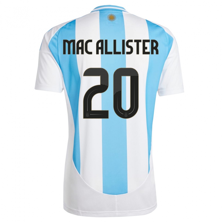 Barn Argentina Alexis Mac Allister #20 Hvit Blå Hjemmetrøye Drakt Trøye 24-26 Skjorter T-Skjorte