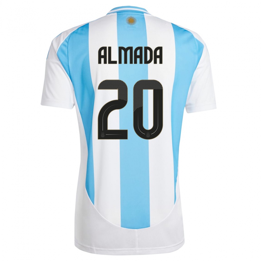 Barn Argentina Thiago Almada #20 Hvit Blå Hjemmetrøye Drakt Trøye 24-26 Skjorter T-Skjorte