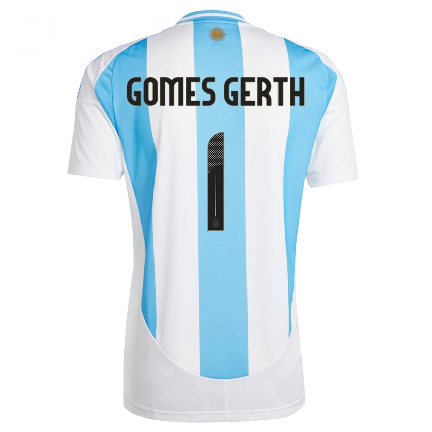 Barn Argentina Federico Gomes Gerth #1 Hvit Blå Hjemmetrøye Drakt Trøye 24-26 Skjorter T-Skjorte