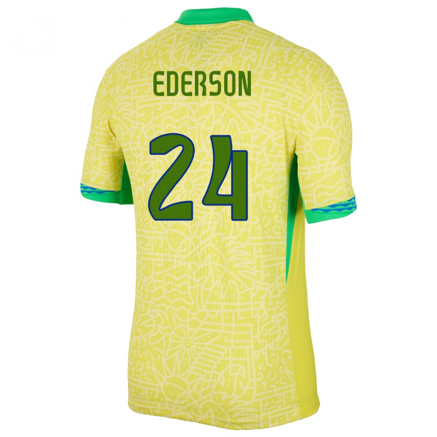 Barn Brasil Ederson #24 Gul Hjemmetrøye Drakt Trøye 24-26 Skjorter T-Skjorte