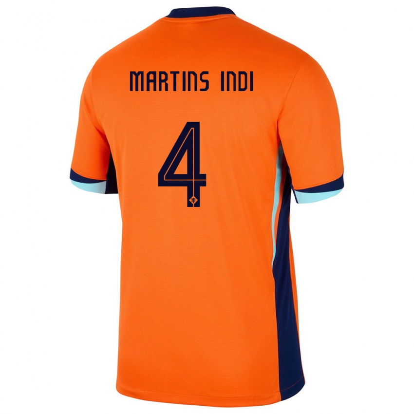 Barn Nederland Bruno Martins Indi #4 Oransje Hjemmetrøye Drakt Trøye 24-26 Skjorter T-Skjorte