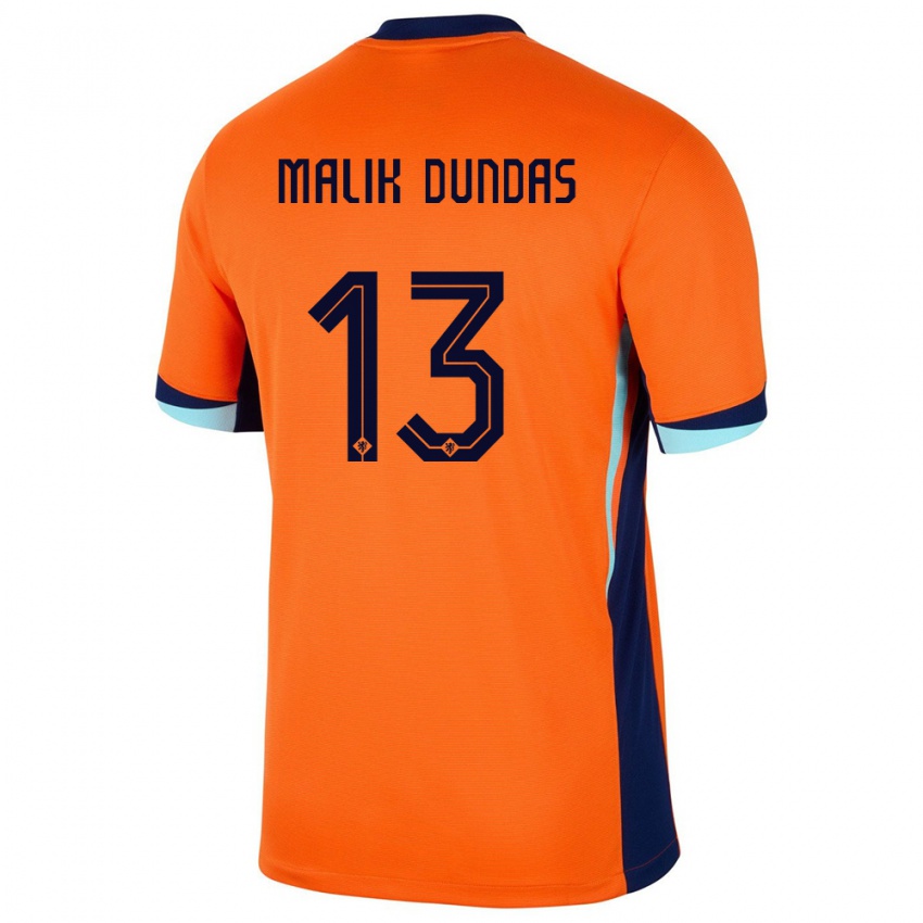 Barn Nederland Noa Malik Dundas #13 Oransje Hjemmetrøye Drakt Trøye 24-26 Skjorter T-Skjorte