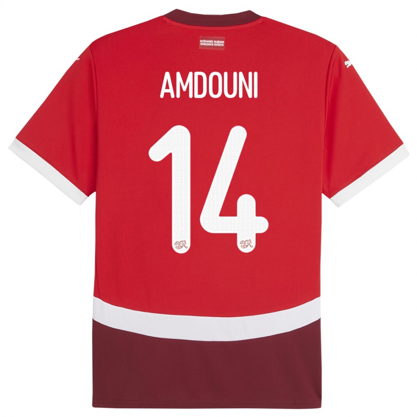Barn Sveits Mohamed Zeki Amdouni #14 Rød Hjemmetrøye Drakt Trøye 24-26 Skjorter T-Skjorte