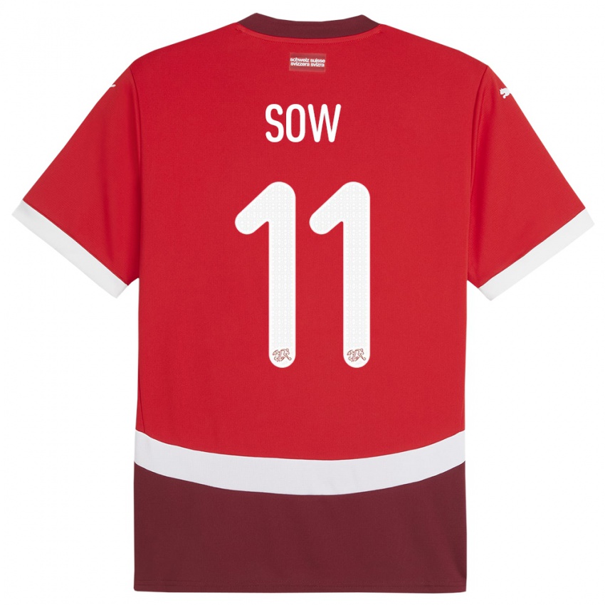 Barn Sveits Coumba Sow #11 Rød Hjemmetrøye Drakt Trøye 24-26 Skjorter T-Skjorte