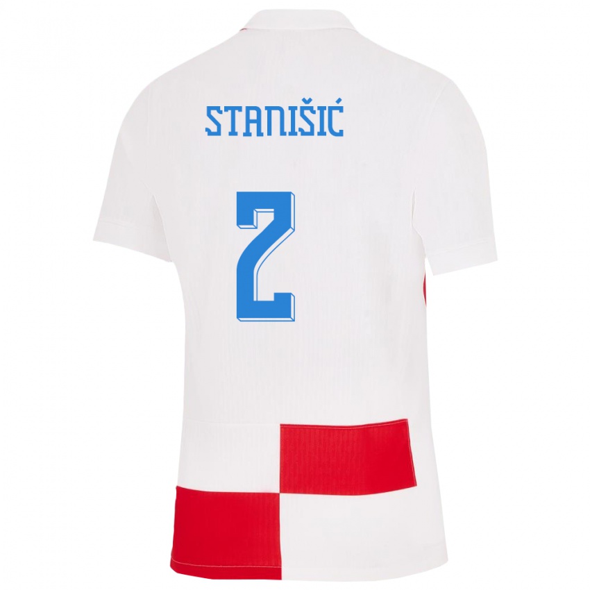 Barn Kroatia Josip Stanisic #2 Hvit Rød Hjemmetrøye Drakt Trøye 24-26 Skjorter T-Skjorte