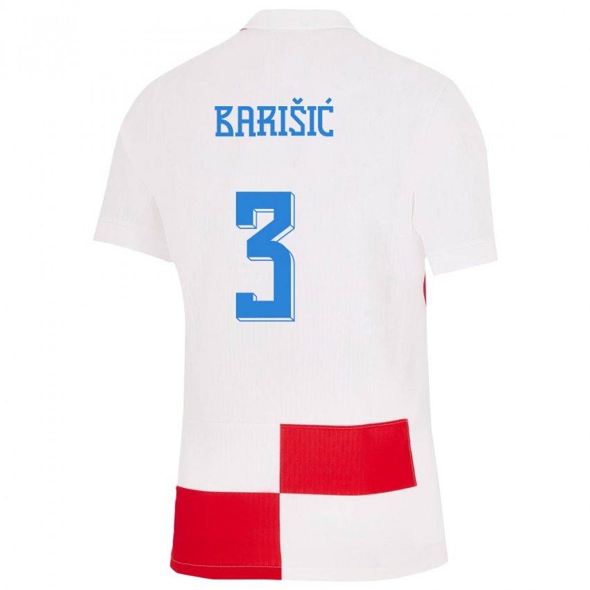 Barn Kroatia Borna Barisic #3 Hvit Rød Hjemmetrøye Drakt Trøye 24-26 Skjorter T-Skjorte