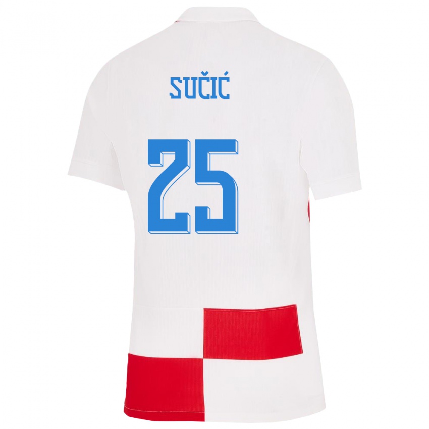 Barn Kroatia Luka Sucic #25 Hvit Rød Hjemmetrøye Drakt Trøye 24-26 Skjorter T-Skjorte