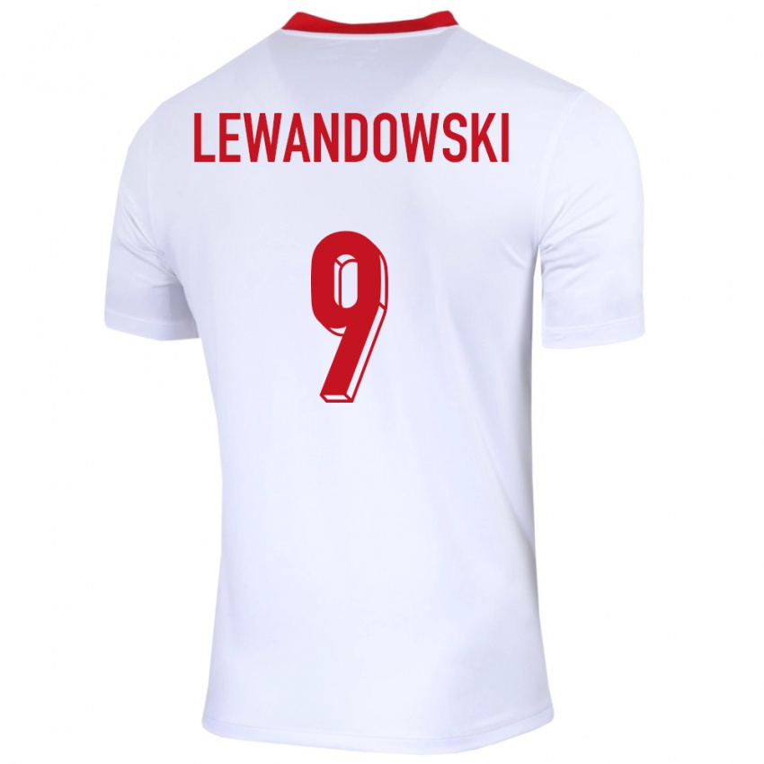 Barn Polen Robert Lewandowski #9 Hvit Hjemmetrøye Drakt Trøye 24-26 Skjorter T-Skjorte