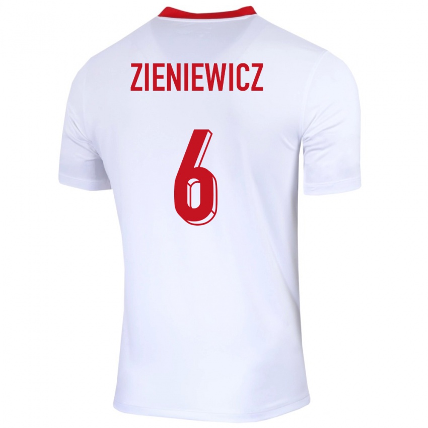 Barn Polen Wiktoria Zieniewicz #6 Hvit Hjemmetrøye Drakt Trøye 24-26 Skjorter T-Skjorte