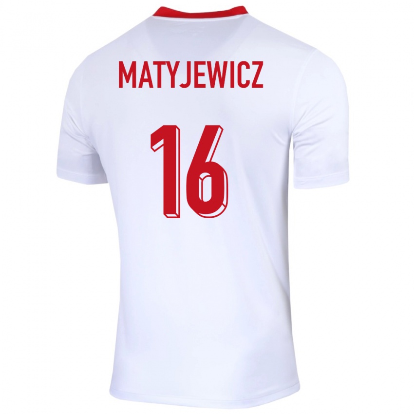 Barn Polen Wiktor Matyjewicz #16 Hvit Hjemmetrøye Drakt Trøye 24-26 Skjorter T-Skjorte
