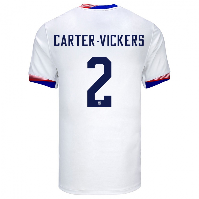 Barn Usa Cameron Carter-Vickers #2 Hvit Hjemmetrøye Drakt Trøye 24-26 Skjorter T-Skjorte