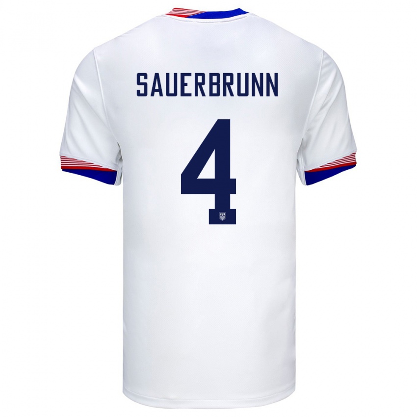 Barn Usa Becky Sauerbrunn #4 Hvit Hjemmetrøye Drakt Trøye 24-26 Skjorter T-Skjorte