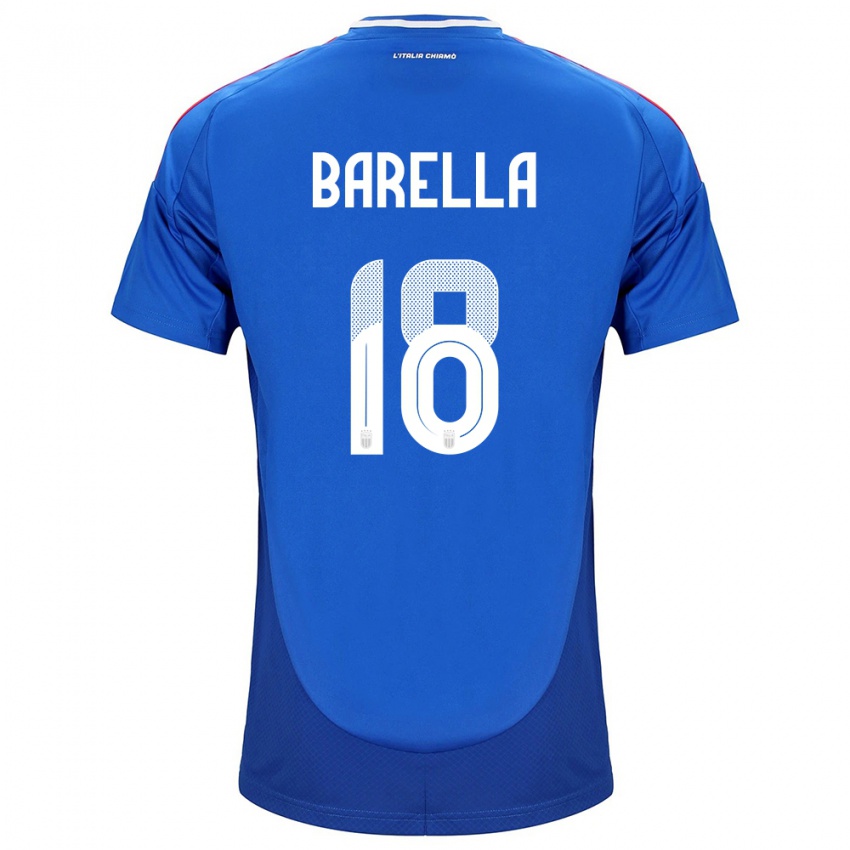 Barn Italia Nicolò Barella #18 Blå Hjemmetrøye Drakt Trøye 24-26 Skjorter T-Skjorte