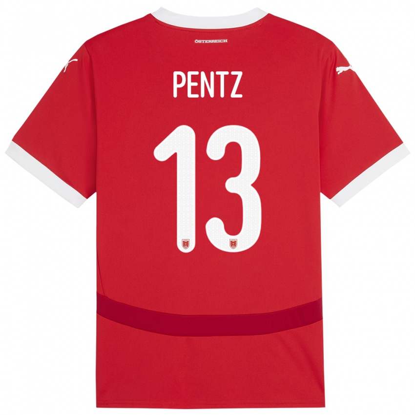 Barn Østerrike Patrick Pentz #13 Rød Hjemmetrøye Drakt Trøye 24-26 Skjorter T-Skjorte