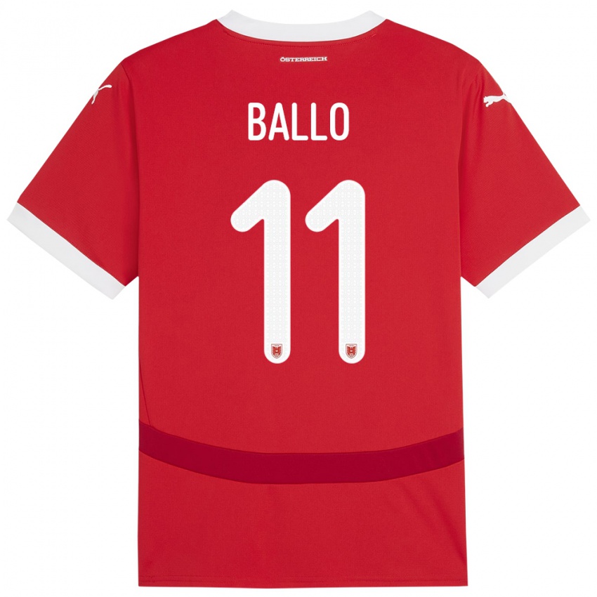 Barn Østerrike Thierno Ballo #11 Rød Hjemmetrøye Drakt Trøye 24-26 Skjorter T-Skjorte