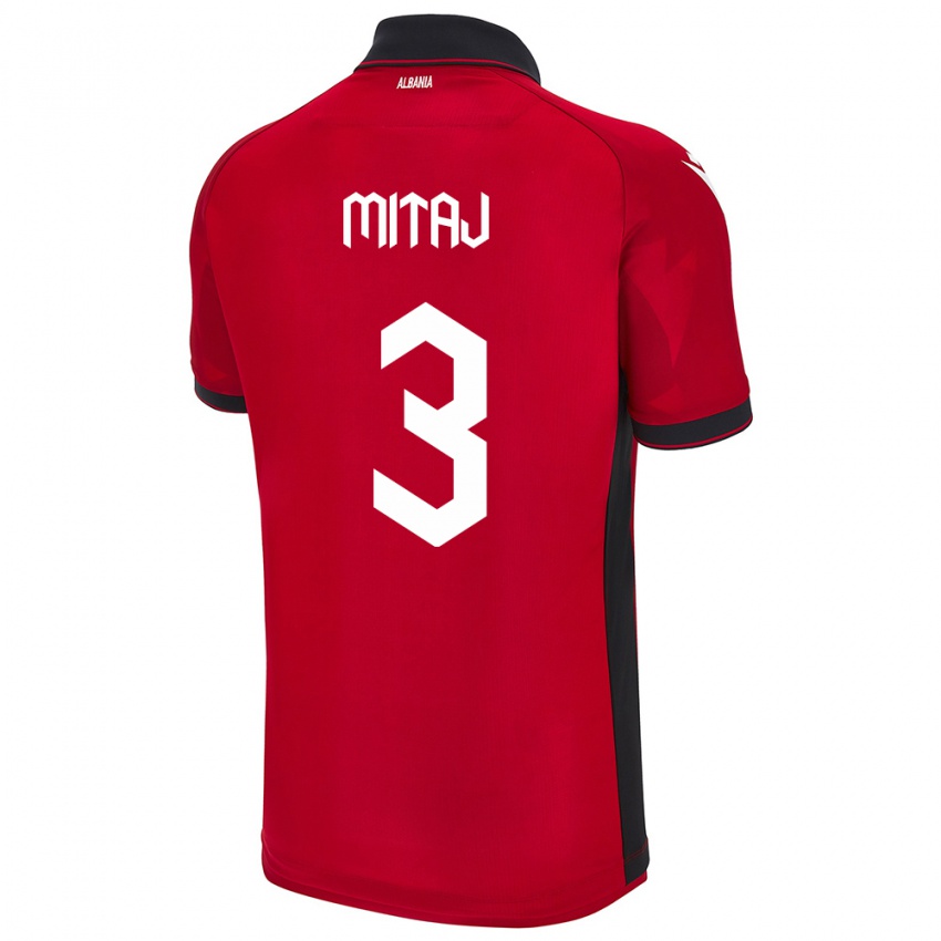 Barn Albania Mario Mitaj #3 Rød Hjemmetrøye Drakt Trøye 24-26 Skjorter T-Skjorte