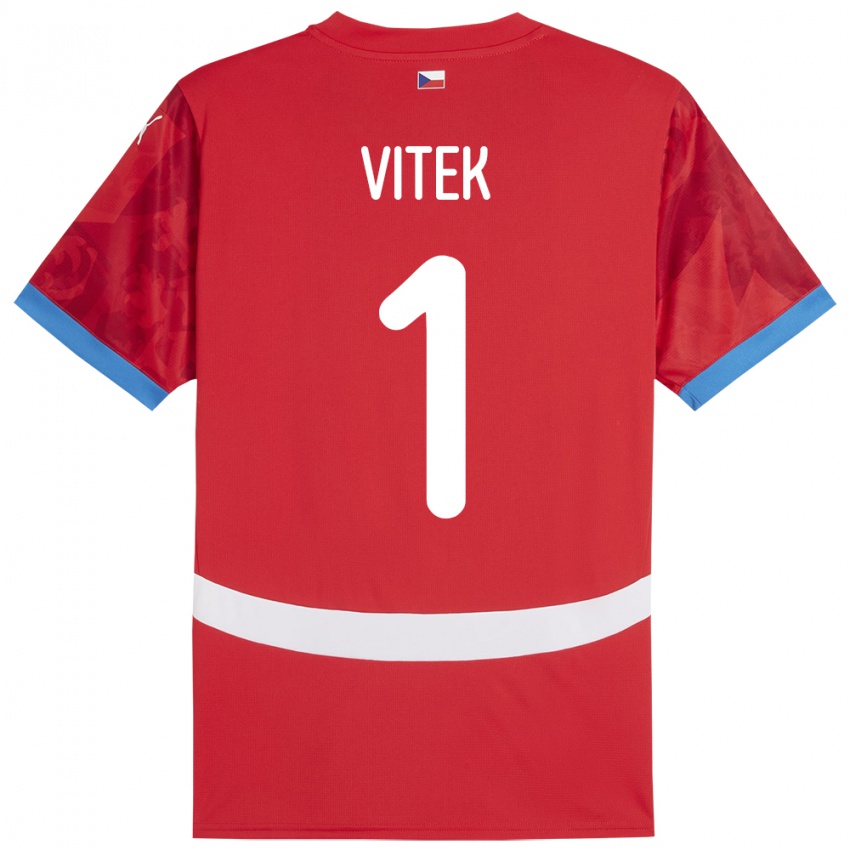 Barn Tsjekkia Radek Vitek #1 Rød Hjemmetrøye Drakt Trøye 24-26 Skjorter T-Skjorte