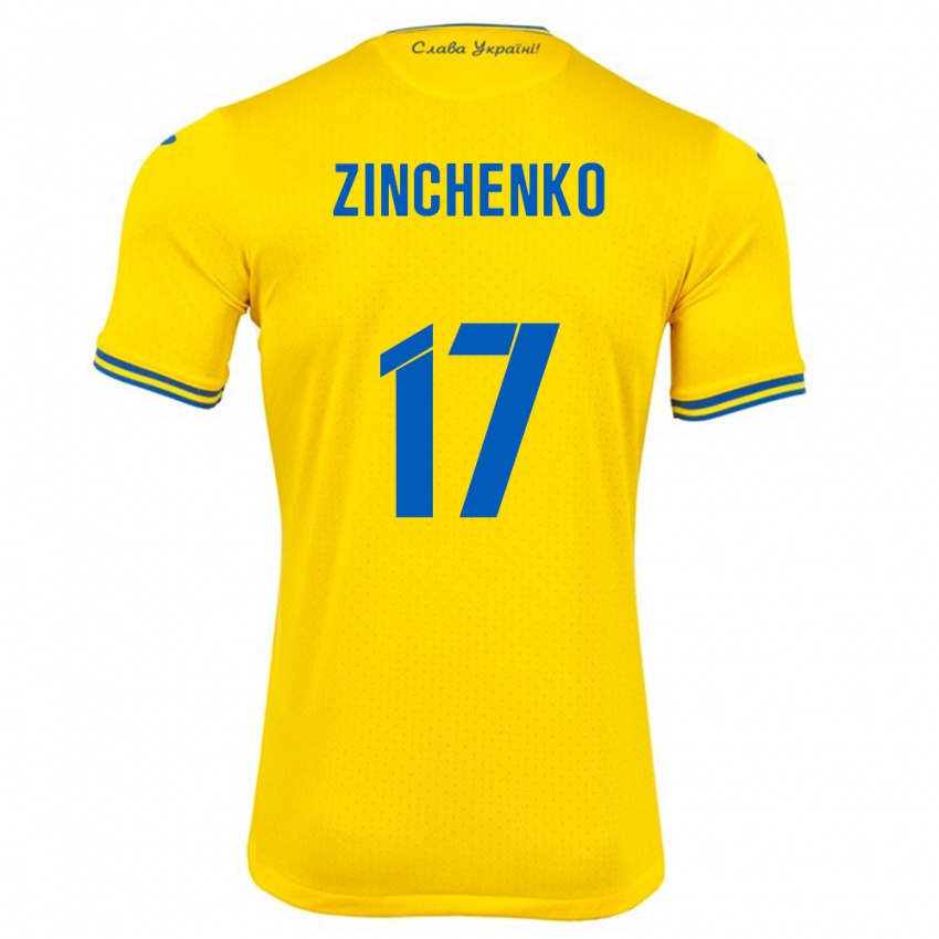 Barn Ukraina Oleksandr Zinchenko #17 Gul Hjemmetrøye Drakt Trøye 24-26 Skjorter T-Skjorte