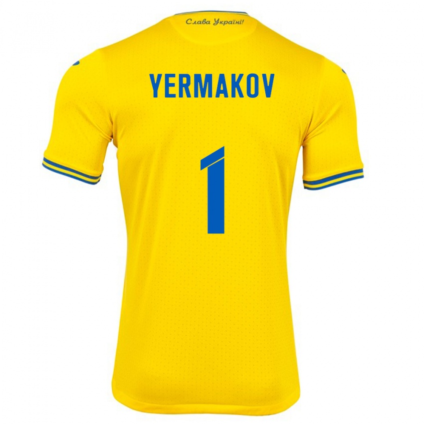 Barn Ukraina Georgiy Yermakov #1 Gul Hjemmetrøye Drakt Trøye 24-26 Skjorter T-Skjorte