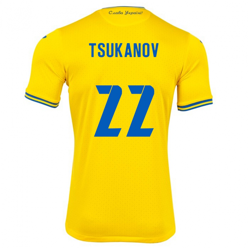 Barn Ukraina Viktor Tsukanov #22 Gul Hjemmetrøye Drakt Trøye 24-26 Skjorter T-Skjorte