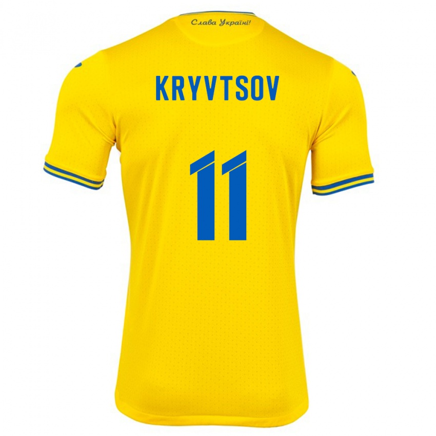 Barn Ukraina Nikita Kryvtsov #11 Gul Hjemmetrøye Drakt Trøye 24-26 Skjorter T-Skjorte