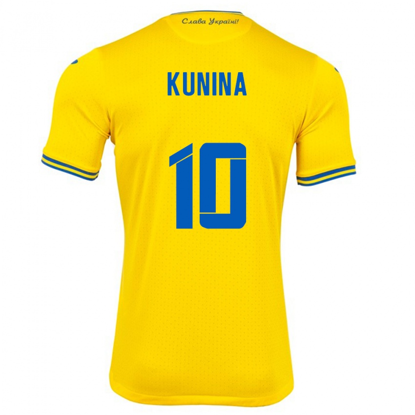 Barn Ukraina Nadiia Kunina #10 Gul Hjemmetrøye Drakt Trøye 24-26 Skjorter T-Skjorte