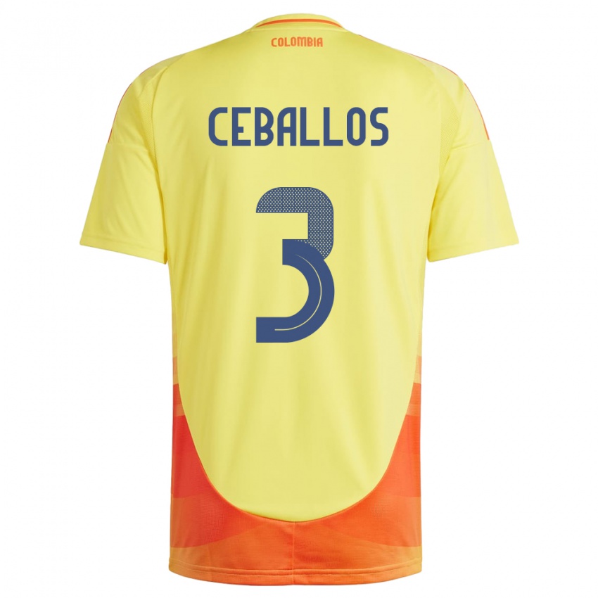 Barn Colombia Brayan Ceballos #3 Gul Hjemmetrøye Drakt Trøye 24-26 Skjorter T-Skjorte