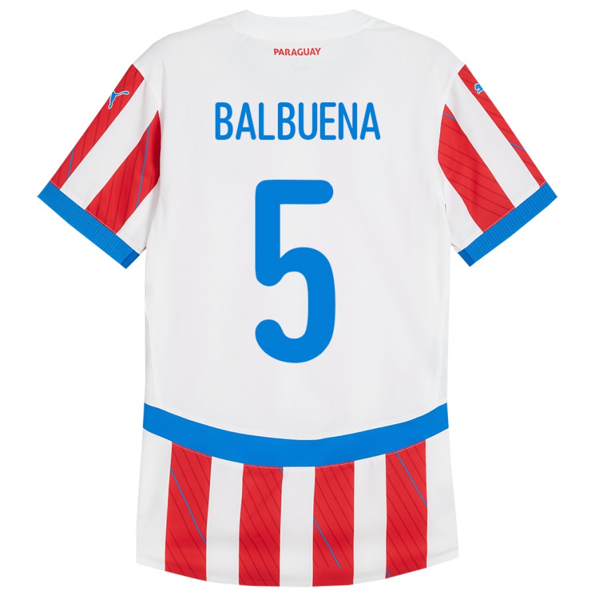 Barn Paraguay Fabián Balbuena #5 Hvit Rød Hjemmetrøye Drakt Trøye 24-26 Skjorter T-Skjorte