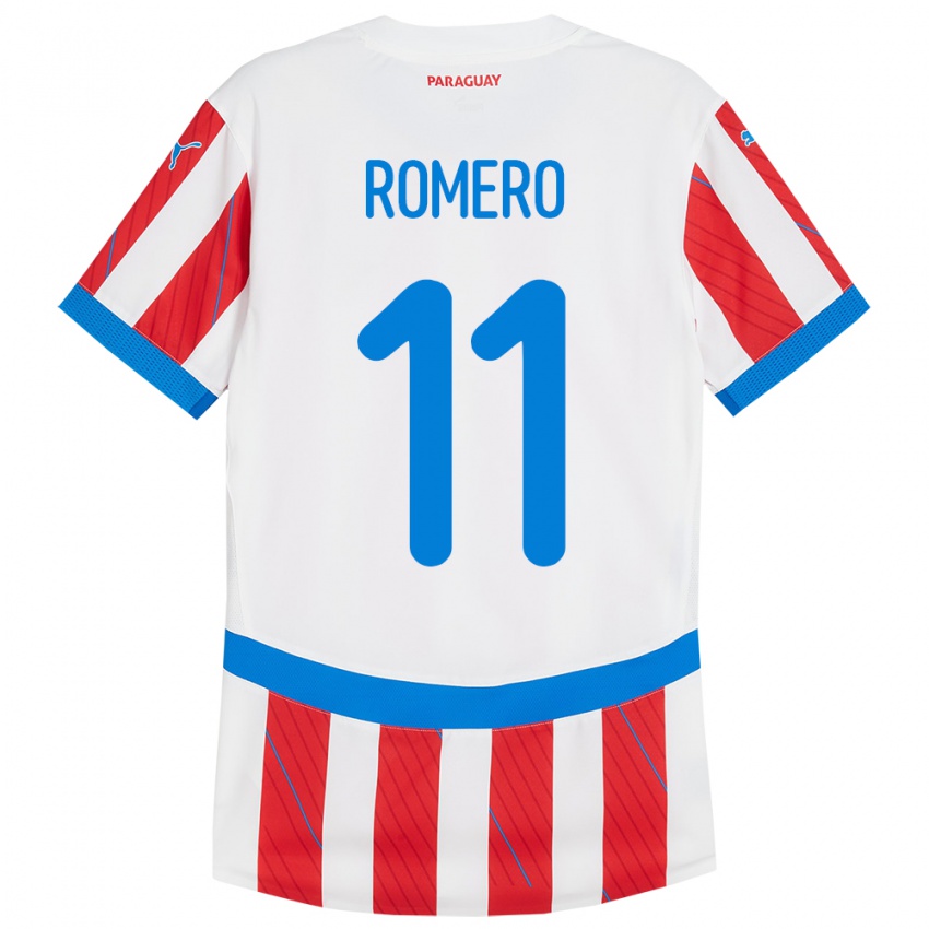 Barn Paraguay Ángel Romero #11 Hvit Rød Hjemmetrøye Drakt Trøye 24-26 Skjorter T-Skjorte