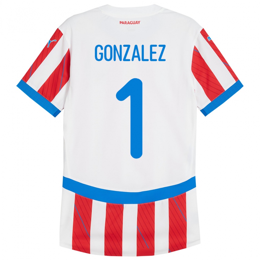 Barn Paraguay Ángel González #1 Hvit Rød Hjemmetrøye Drakt Trøye 24-26 Skjorter T-Skjorte