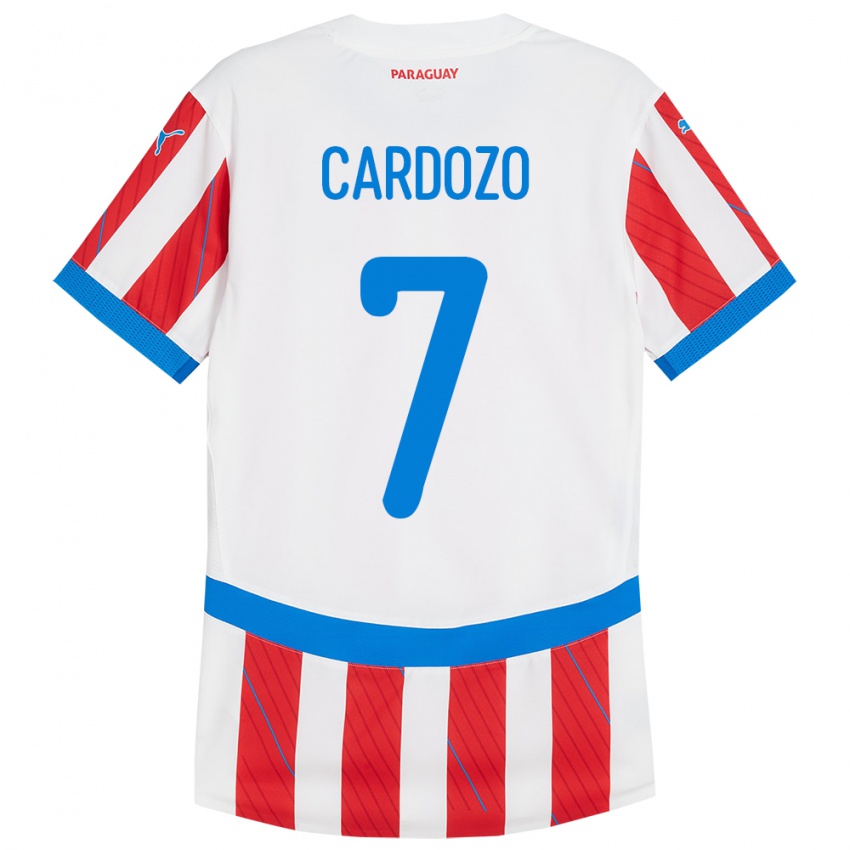 Barn Paraguay Fernando Cardozo #7 Hvit Rød Hjemmetrøye Drakt Trøye 24-26 Skjorter T-Skjorte