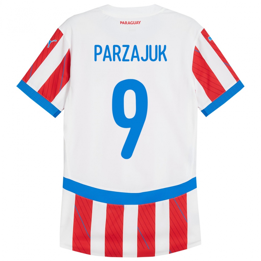 Barn Paraguay Kevin Parzajuk #9 Hvit Rød Hjemmetrøye Drakt Trøye 24-26 Skjorter T-Skjorte