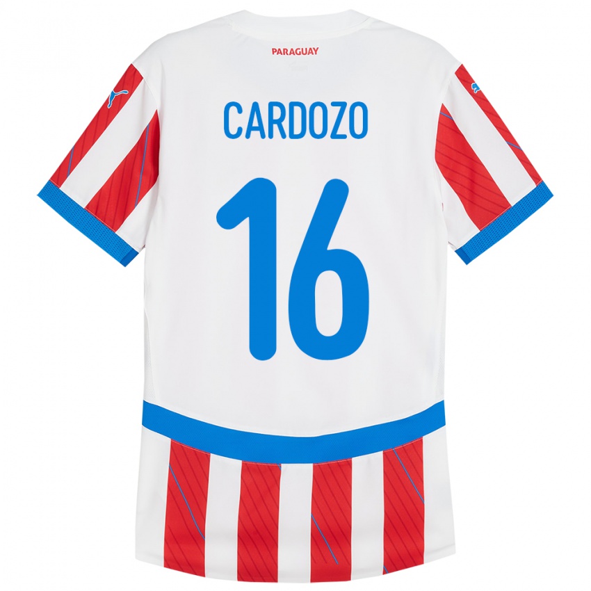 Barn Paraguay Juan Cardozo #16 Hvit Rød Hjemmetrøye Drakt Trøye 24-26 Skjorter T-Skjorte