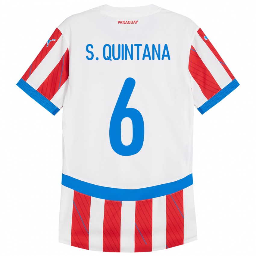 Barn Paraguay Sebastián Quintana #6 Hvit Rød Hjemmetrøye Drakt Trøye 24-26 Skjorter T-Skjorte