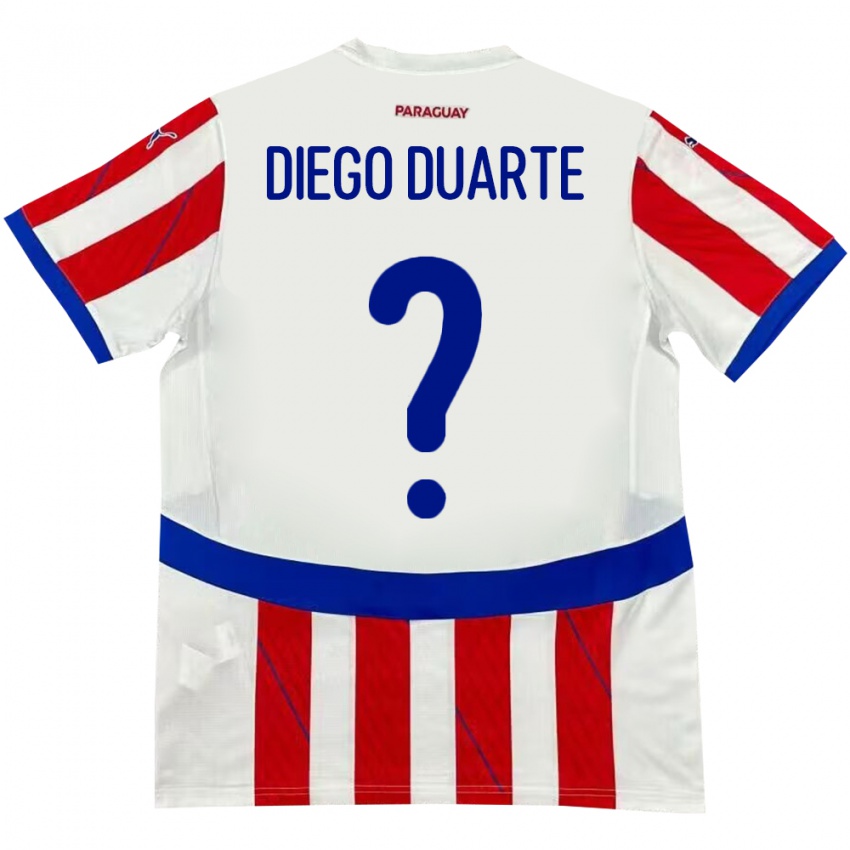 Barn Paraguay Diego Duarte #0 Hvit Rød Hjemmetrøye Drakt Trøye 24-26 Skjorter T-Skjorte