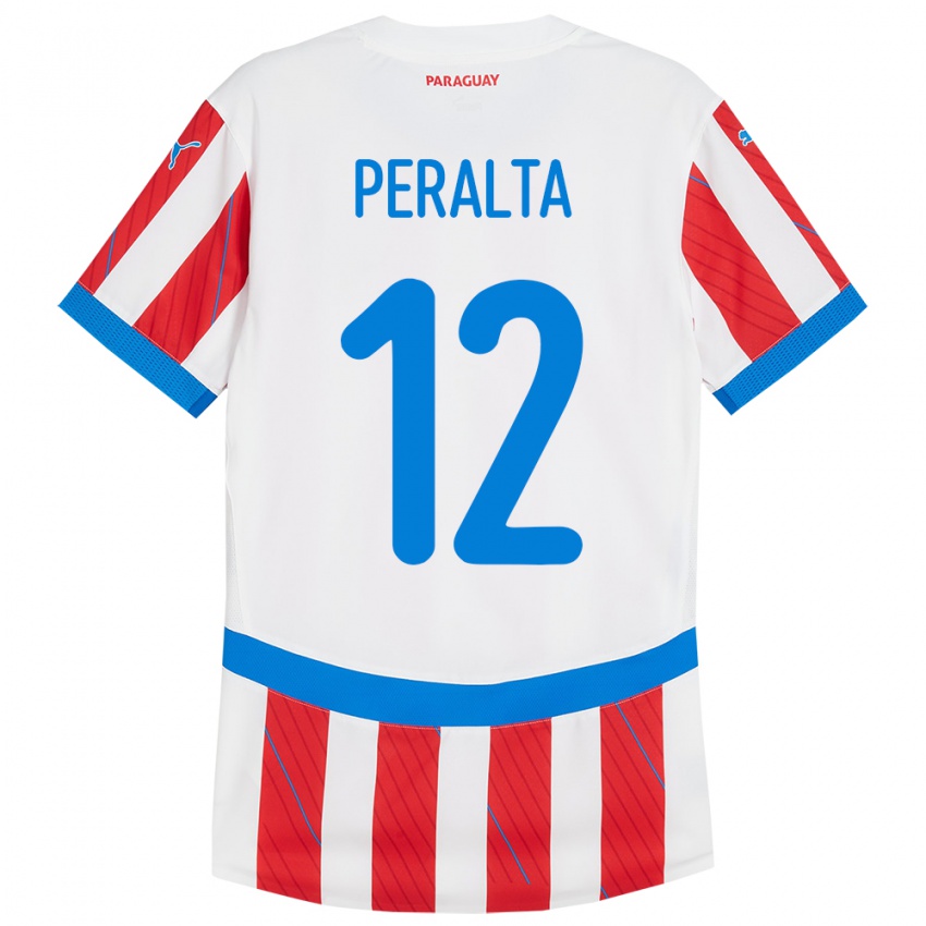 Barn Paraguay Jesús Peralta #12 Hvit Rød Hjemmetrøye Drakt Trøye 24-26 Skjorter T-Skjorte