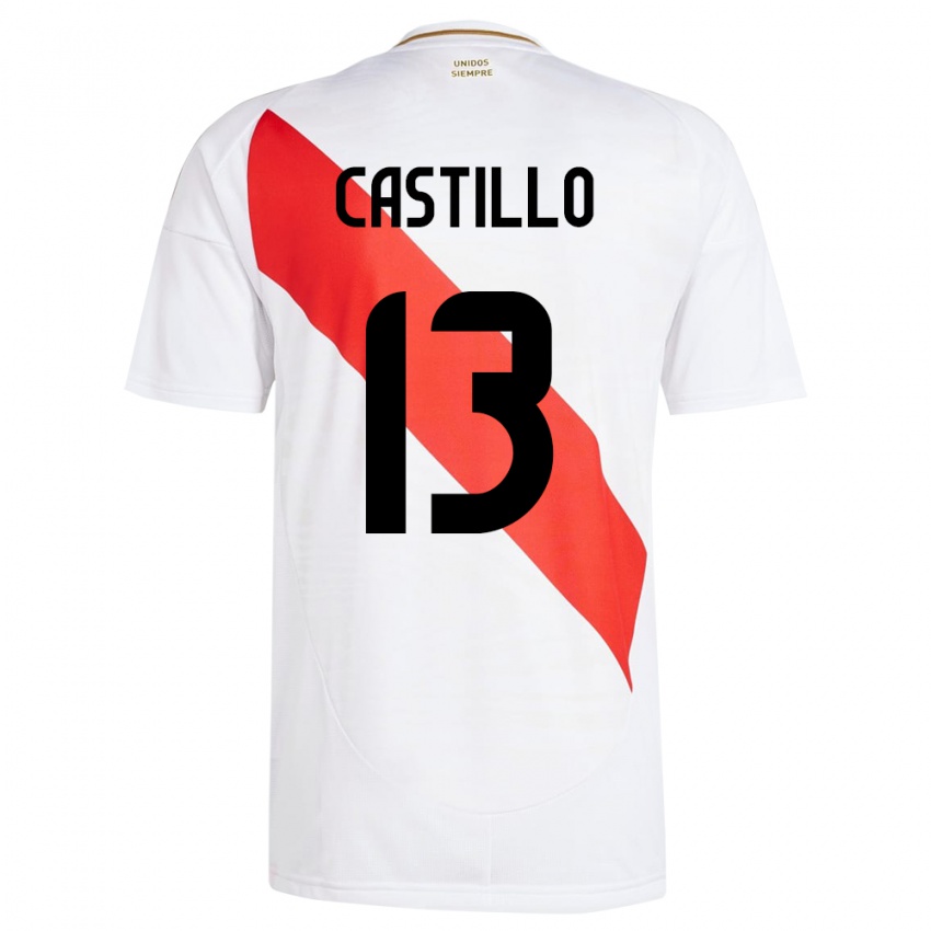 Barn Peru Jesús Castillo #13 Hvit Hjemmetrøye Drakt Trøye 24-26 Skjorter T-Skjorte