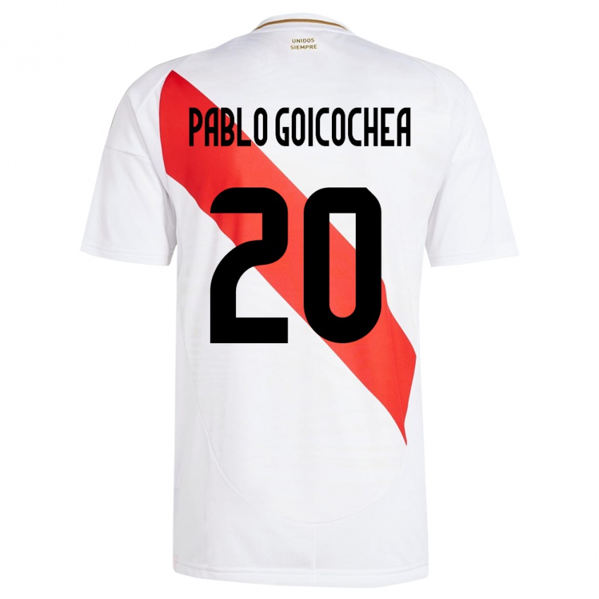 Barn Peru Juan Pablo Goicochea #20 Hvit Hjemmetrøye Drakt Trøye 24-26 Skjorter T-Skjorte