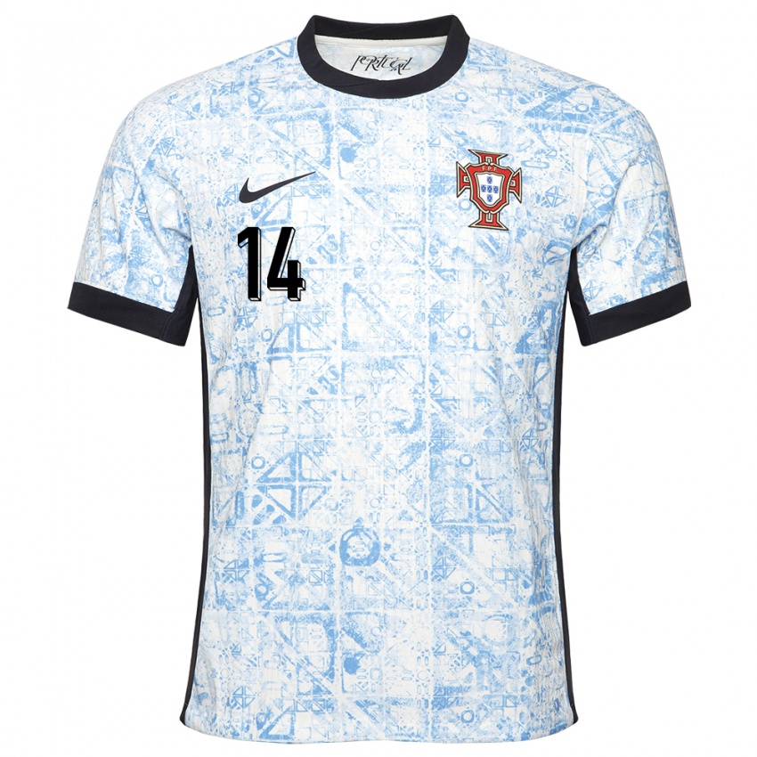 Barn Portugal William Carvalho #14 Kremblå Bortetrøye Drakt Trøye 24-26 Skjorter T-Skjorte
