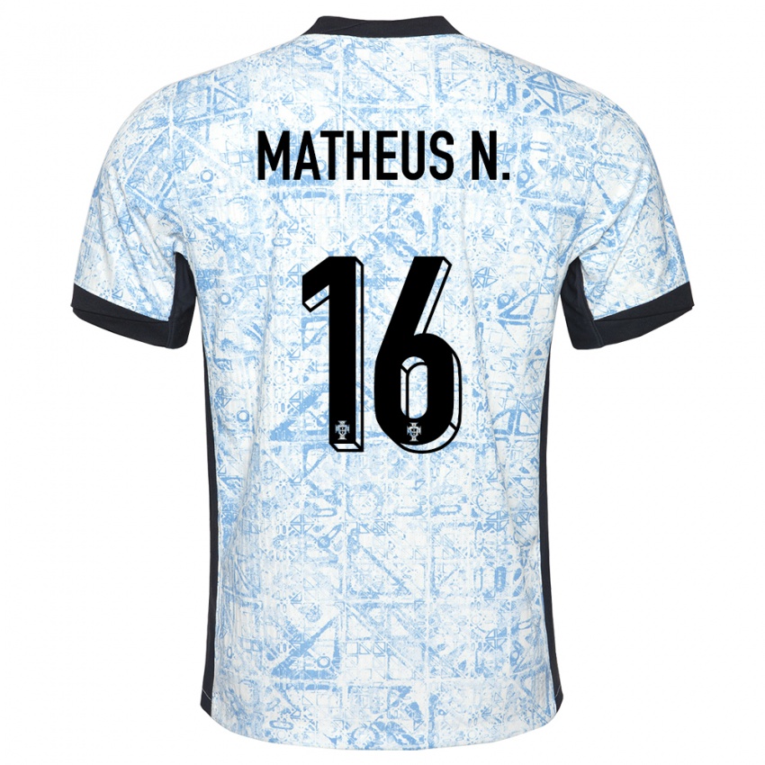 Barn Portugal Matheus Nunes #16 Kremblå Bortetrøye Drakt Trøye 24-26 Skjorter T-Skjorte